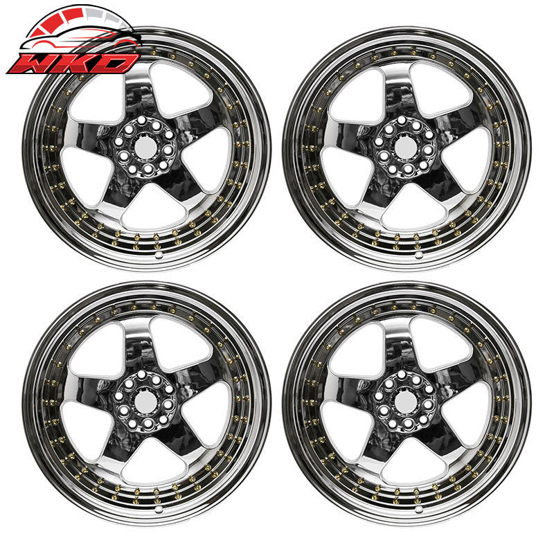 Wholesale (4) 18X9.0 +30 5X100 / 5X114.3 Step Lip 5 Spoke Wheels Rim Replacement - Chrome