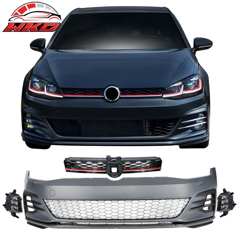 Fits 17-19 VW Golf MK7 7.5 GTI Style Front Bumper Cover w/ Fog Lights Grille