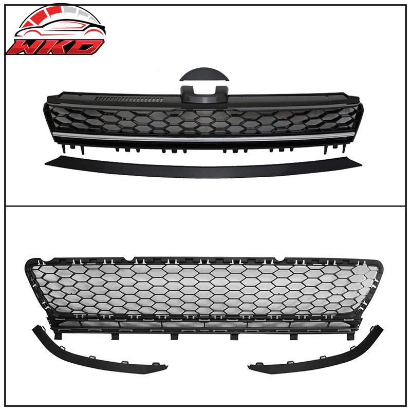 Fits 15-17 Golf 7 MK7 GTI Type Front Bumper Cover + High Bar Black Chrome Grille