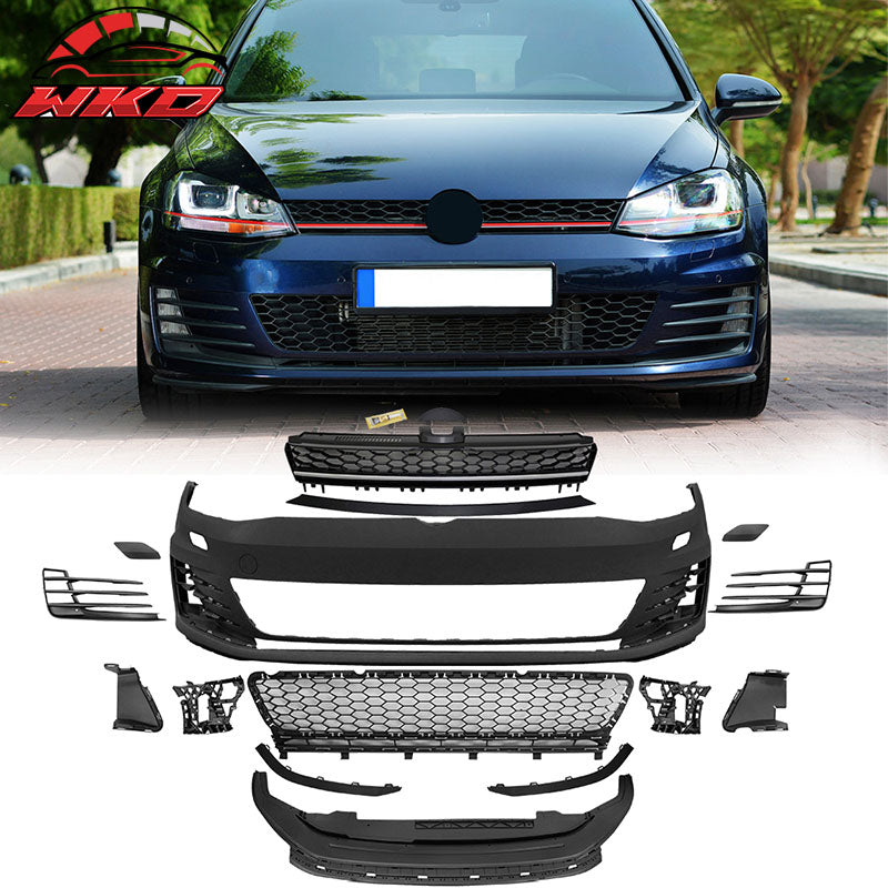 Fits 15-17 Golf 7 MK7 GTI Type Front Bumper Cover + High Bar Black Chrome Grille