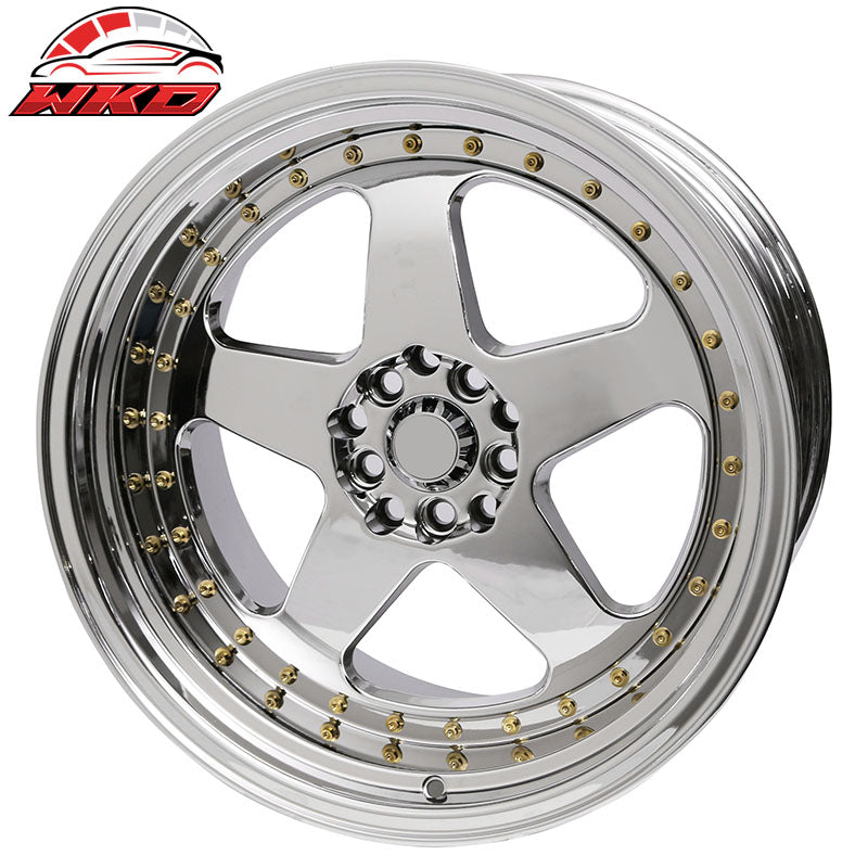 (2) 18X10 +30 5X100 / 5X114.3 Step Lip 5 Spoke Wheels Rims Kit - Chrome