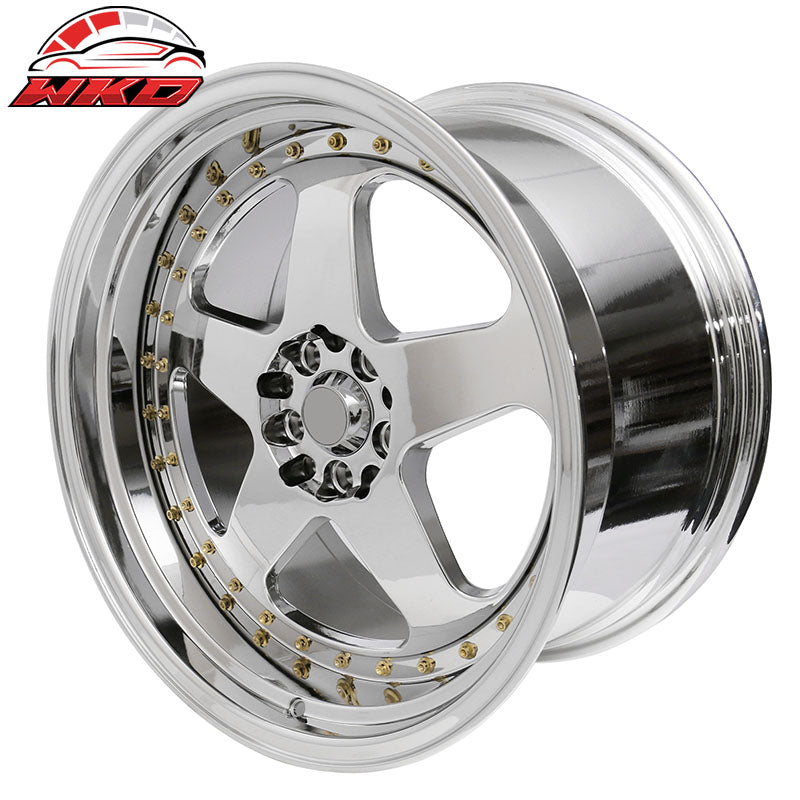 (2) 18X10 +30 5X100 / 5X114.3 Step Lip 5 Spoke Wheels Rims Kit - Chrome
