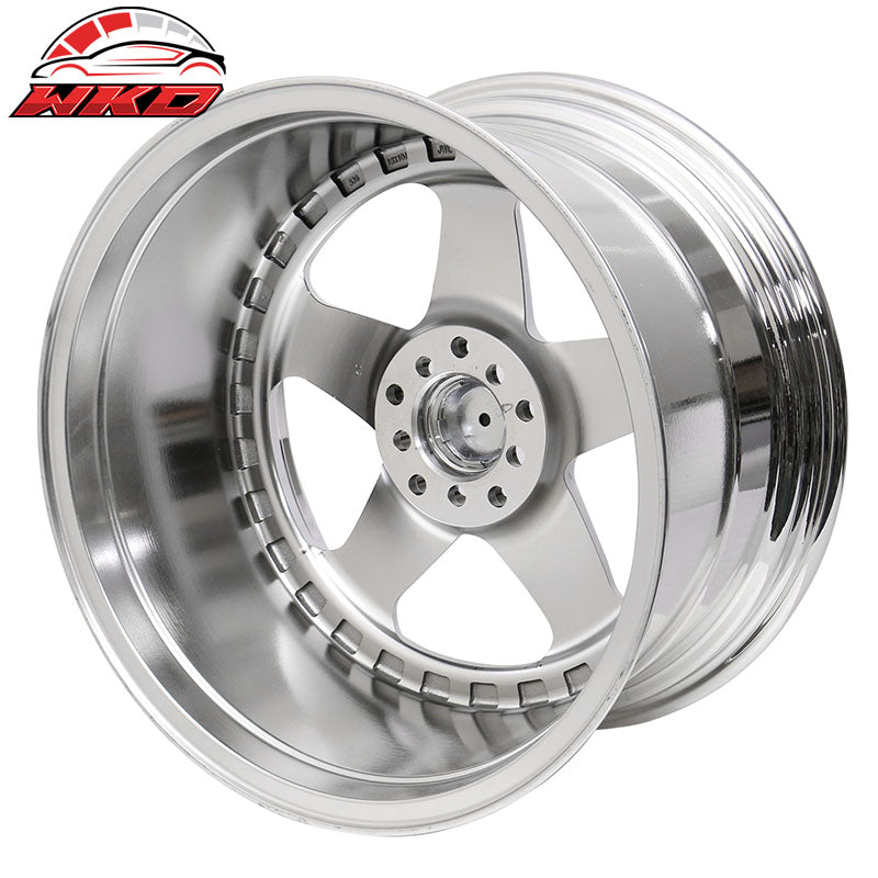 (2) 18X10 +30 5X100 / 5X114.3 Step Lip 5 Spoke Wheels Rims Kit - Chrome