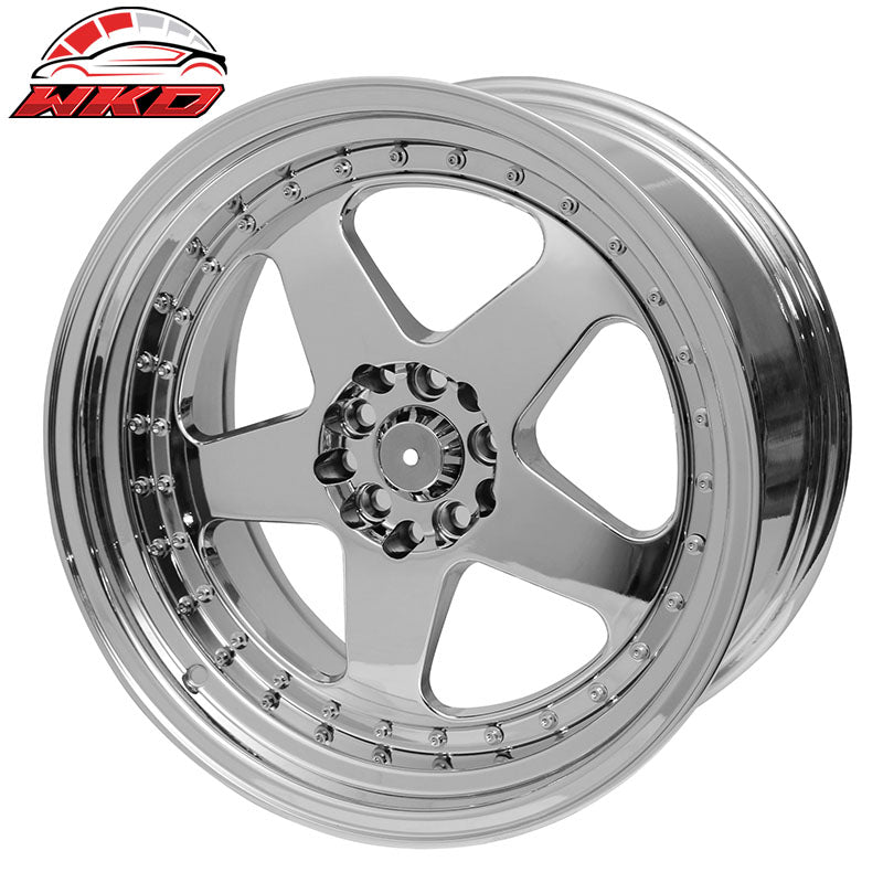 (2) 18X9.0 +30 5X100 / 5X114.3 Step Lip 5 Spoke Wheels Rim Replacement - Chrome