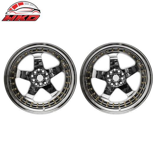 Wholesale (2) 18X9.0 +30 5X100 / 5X114.3 Step Lip 5 Spoke Wheels Rim Kit Chrome Pair