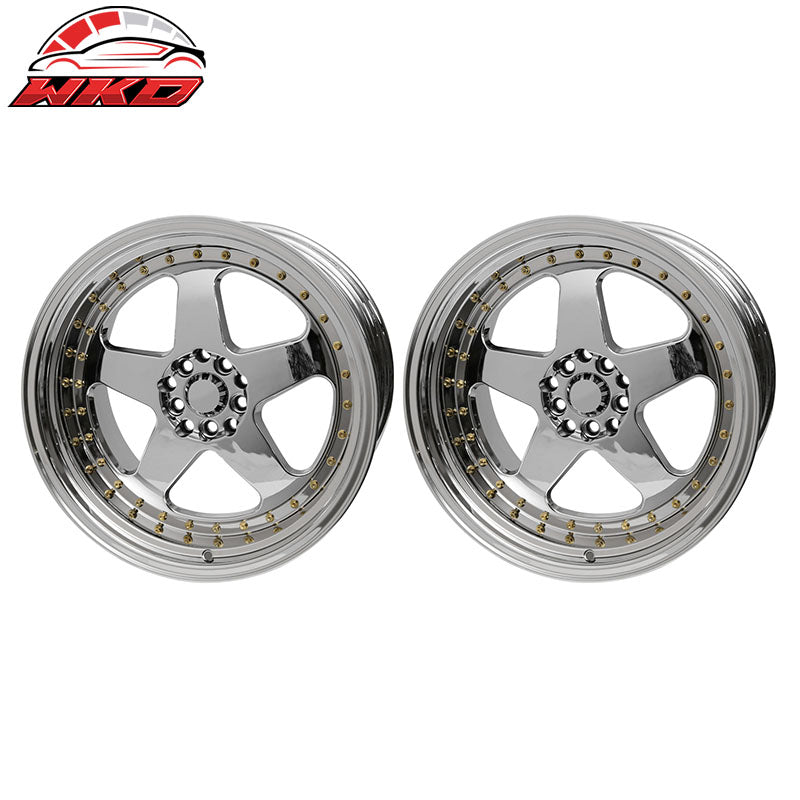 (2) 18X9.0 +30 5X100 / 5X114.3 Step Lip 5 Spoke Wheels Rim Kit Chrome Pair