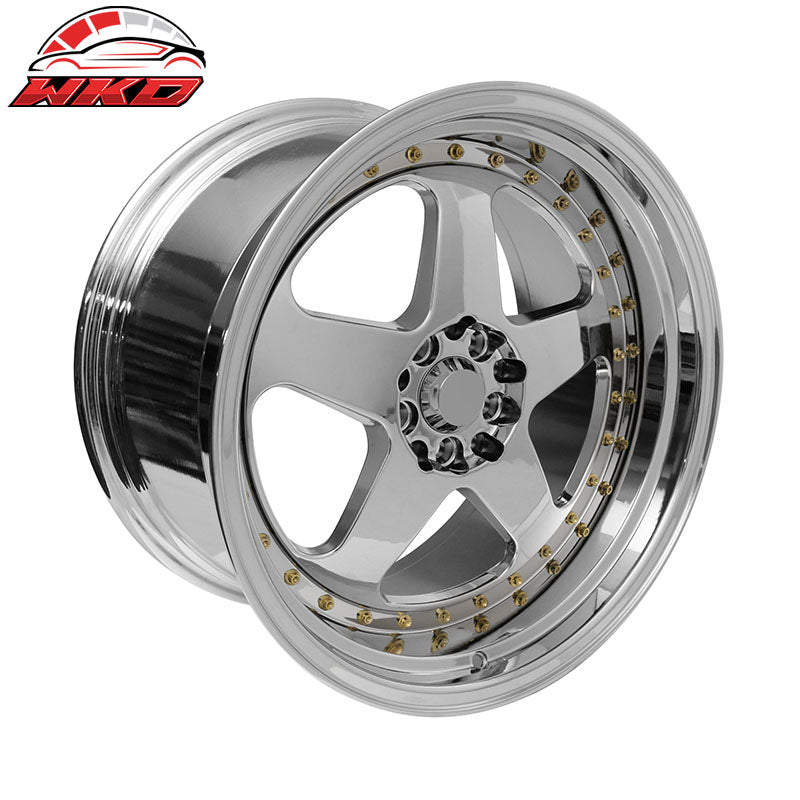 (2) 18X9.0 +30 5X100 / 5X114.3 Step Lip 5 Spoke Wheels Rim Kit Chrome Pair
