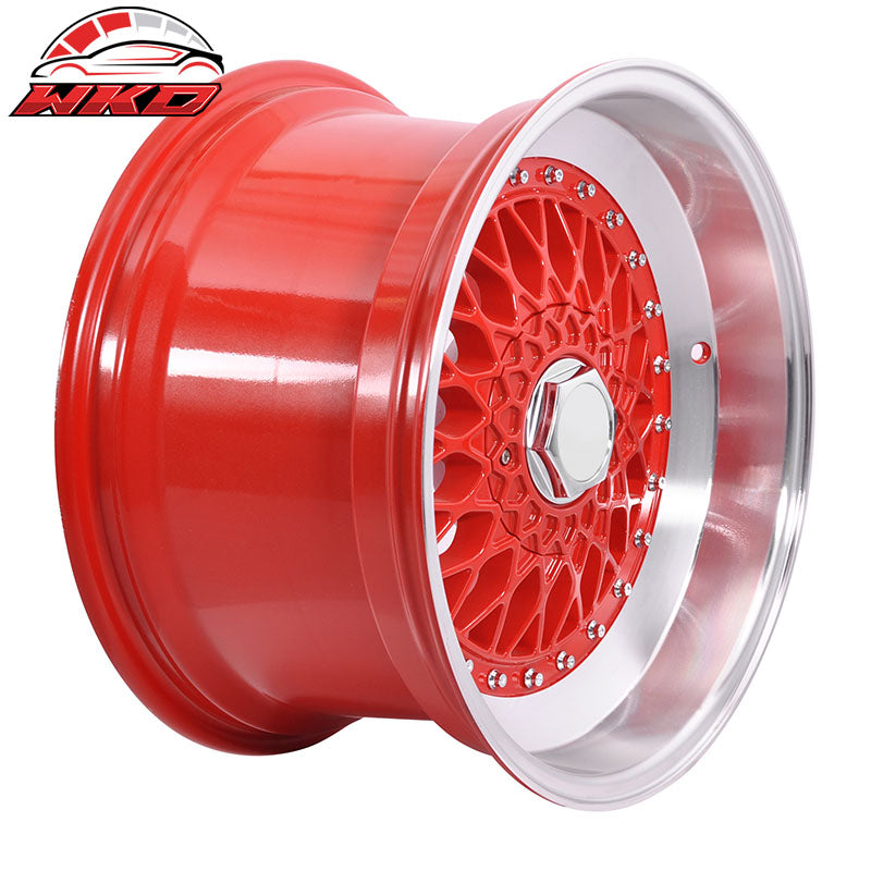 (2) 17X10 +30 5X100 / 5X114.3 Step Lip Deep Dish Mesh Wheels Rims Kit - Red