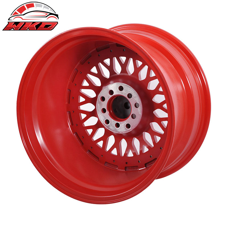 (2) 17X10 +30 5X100 / 5X114.3 Step Lip Deep Dish Mesh Wheels Rims Kit - Red