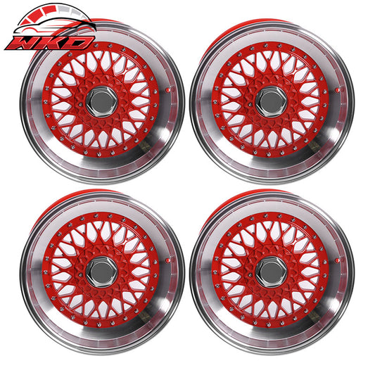 Wholesale (4) 17X10 +30 5X100 / 5X114.3 Step Lip Deep Dish Mesh Wheels Rim Kit Red